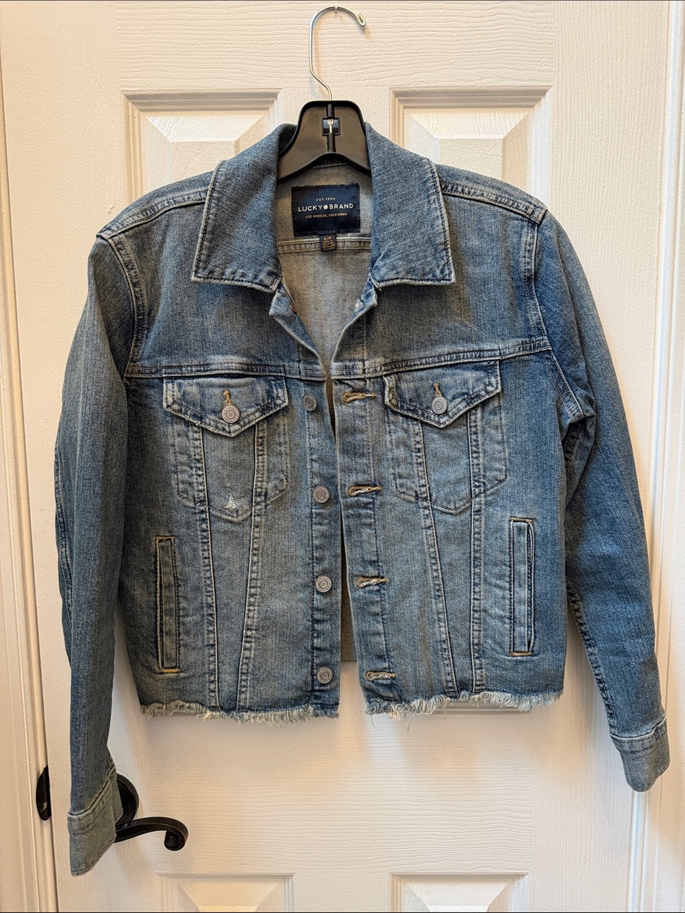Lucky Brand Distressed Light Blue Denim Jacket